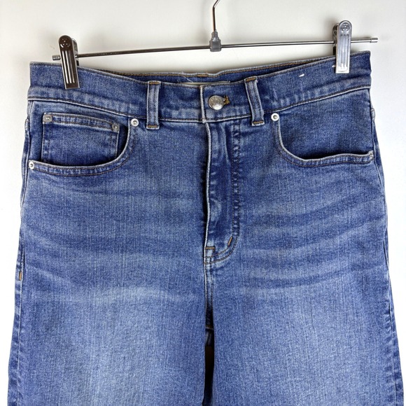 Madewell Flared Wide-Leg Jeans Medium Wash Raw Hem High Rise Women Size 27 - Picture 4 of 16